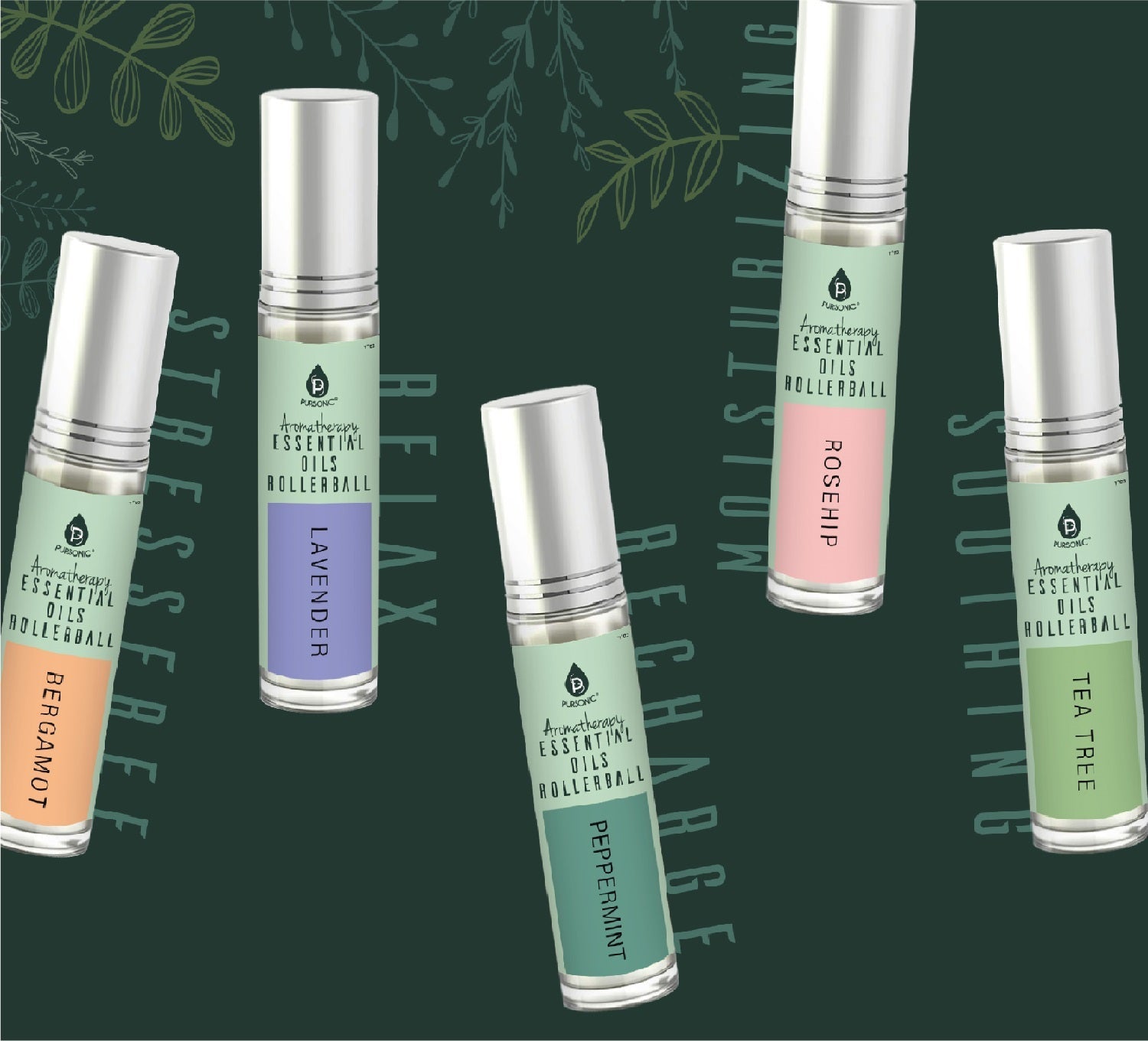 Aromatherapy Essential Oils Rollerballs (Bergamot, Lavender, Peppermint, Rosehip, Tea Tree) - Gmoh LuxuryAromatherapy Essential Oils Rollerballs (Bergamot, Lavender, Peppermint, Rosehip, Tea Tree)AromatherapyGmoh Luxury